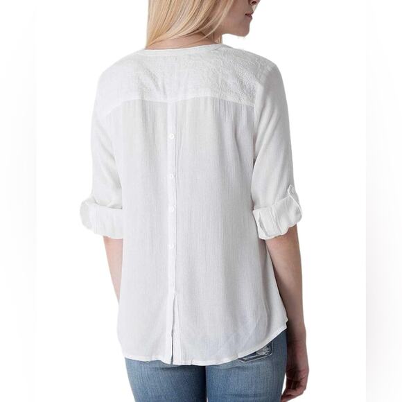 Miss Me Embellished Beaded Sequin Pocket Embroidered Gauze Button Down Size L - Picture 2 of 11